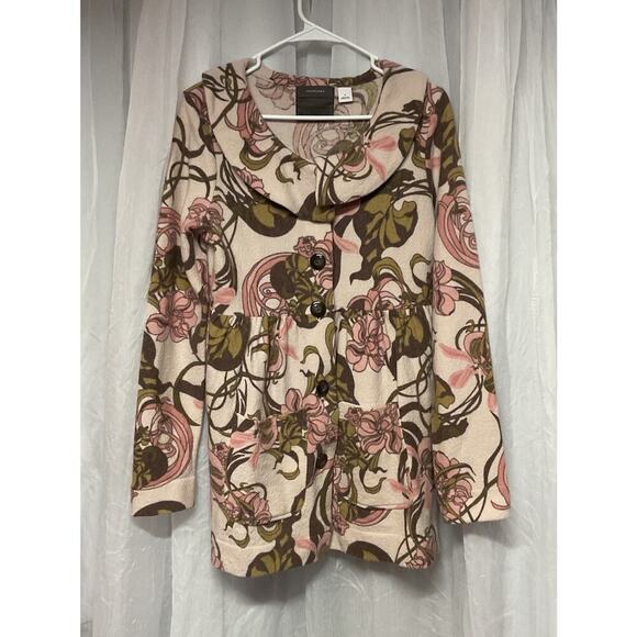 ANTHROPOLOGIE Pea Coat Womens Sz Med GUINEVERE Kirklees Sweater Coat Wool Floral - Picture 1 of 12